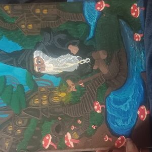 Whimsical Wizard Painting with Red Accents